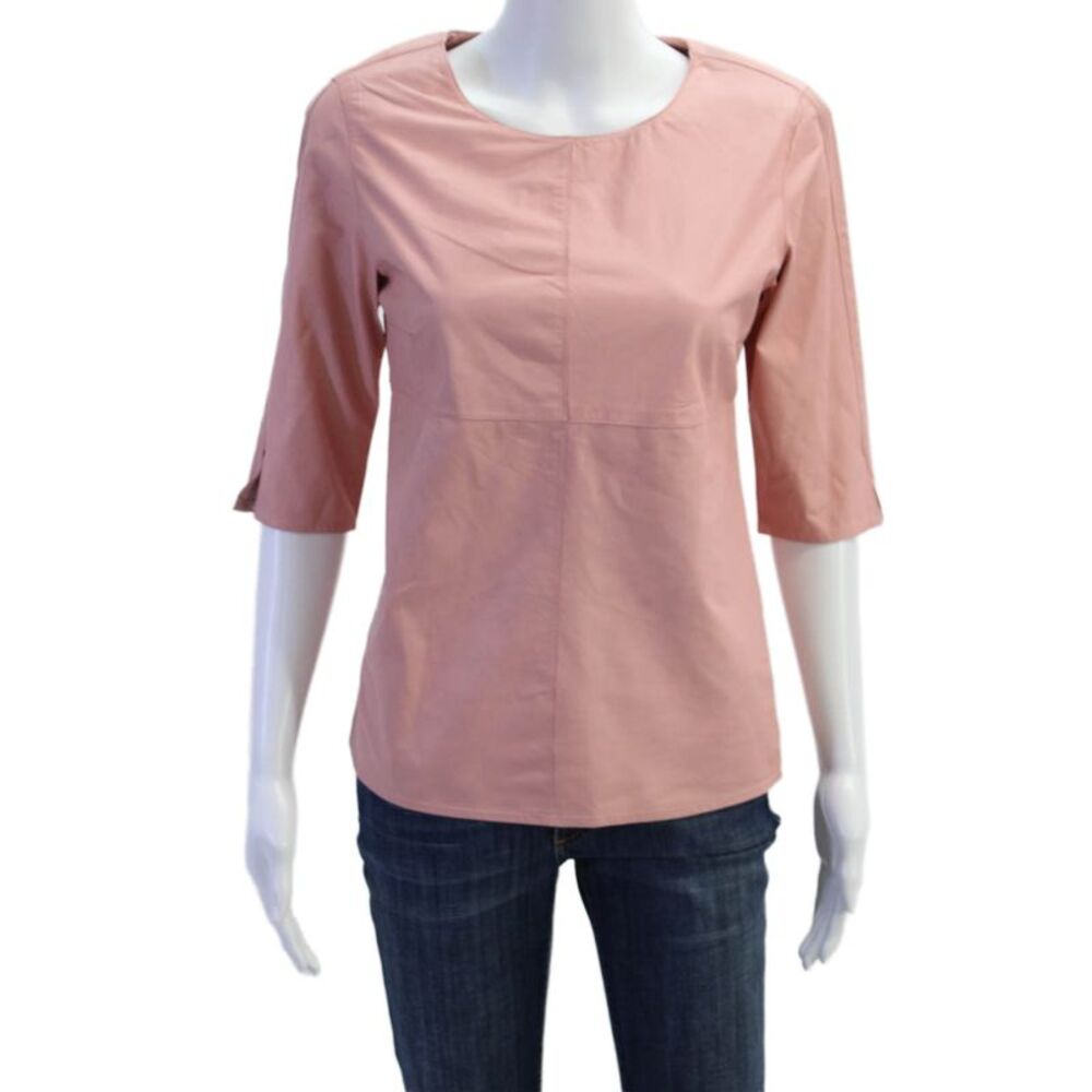 In Transit 2 Womens Leather Crew Neck Short Sleeve Blouse Top Pink Size S